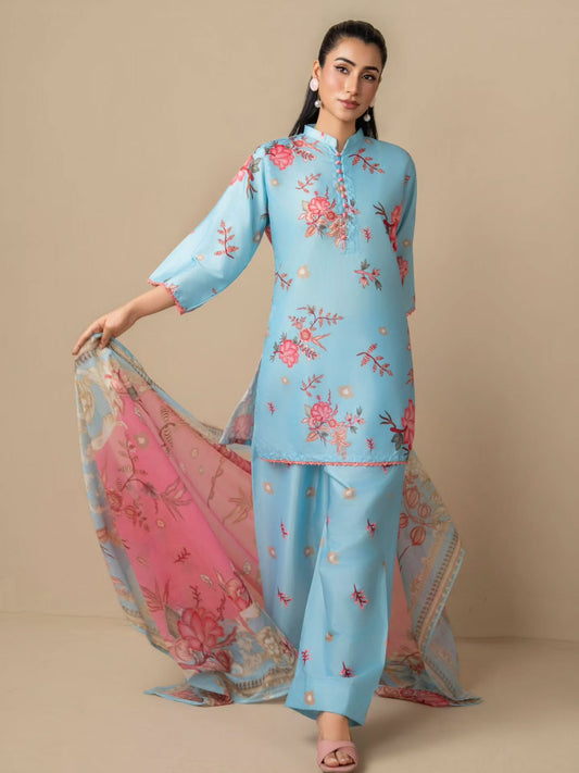 Aqua | Powder Blue Digital Printed Lawn 3-Piece Suit
