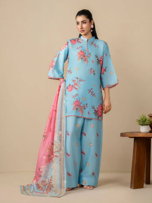 Aqua | Powder Blue Digital Printed Lawn 3-Piece Suit