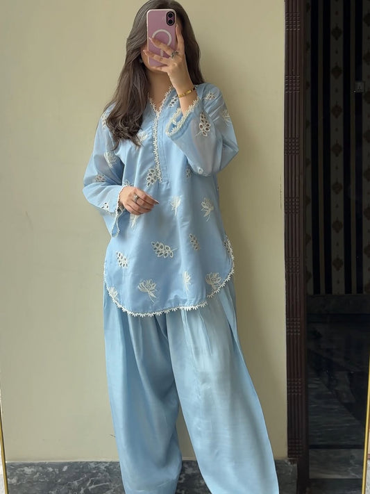 Ocean 2-Piece White Floral Embroidered Lawn Suit