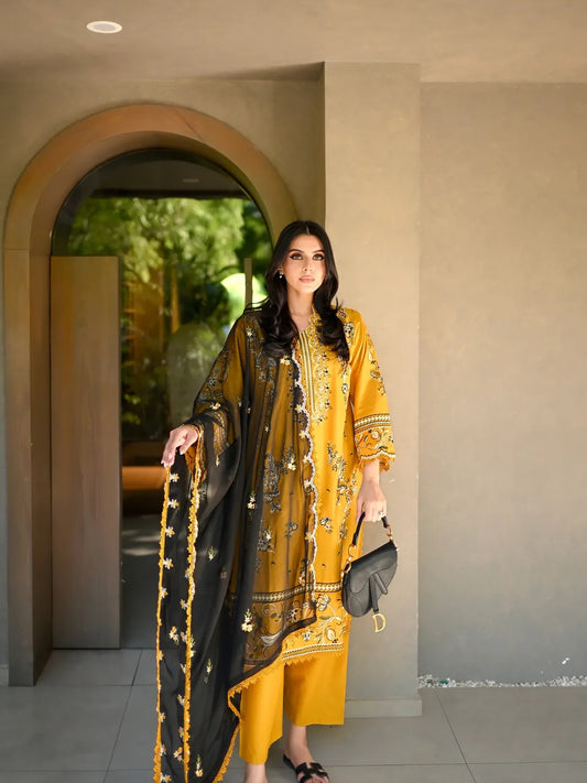Sunflower Embroidered Cotton Lawn 3-Piece Suit